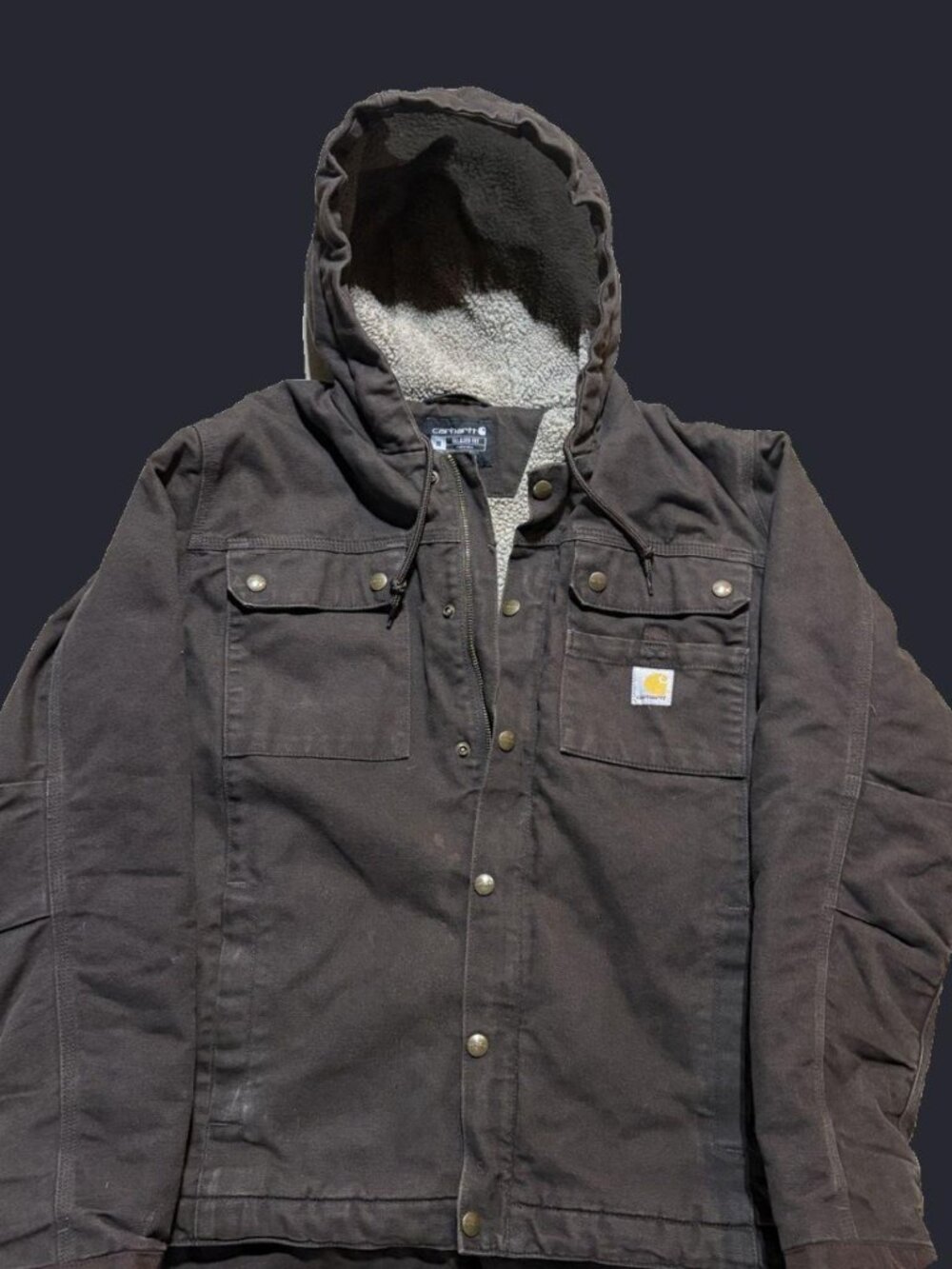 Carhartt 103826 Sherpa Lined Hooded Utility Jacket Men's M Relaxed Fit Brown